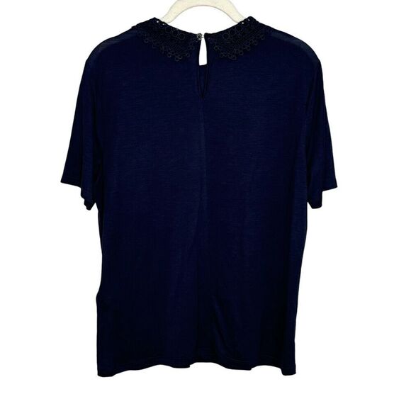 L.K. Bennett Blouse Top Size Small NEW Sloane Navy Blue with Lace Collar - Picture 2 of 8